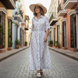 ORDER Plus Summer Boho Party Long Maxi Beach Dress Print Dot Size Small